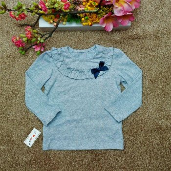 Áo cotton bèo cổ nơ vòng