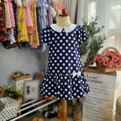 Váy nhỡ chấm bi size 4 -8 chất thô-kidsky-bán sỉ Váy nhỡ chấm bi size 4 -8 chất thô Váy nhỡ chấm bi size 4 -8 chất thô-