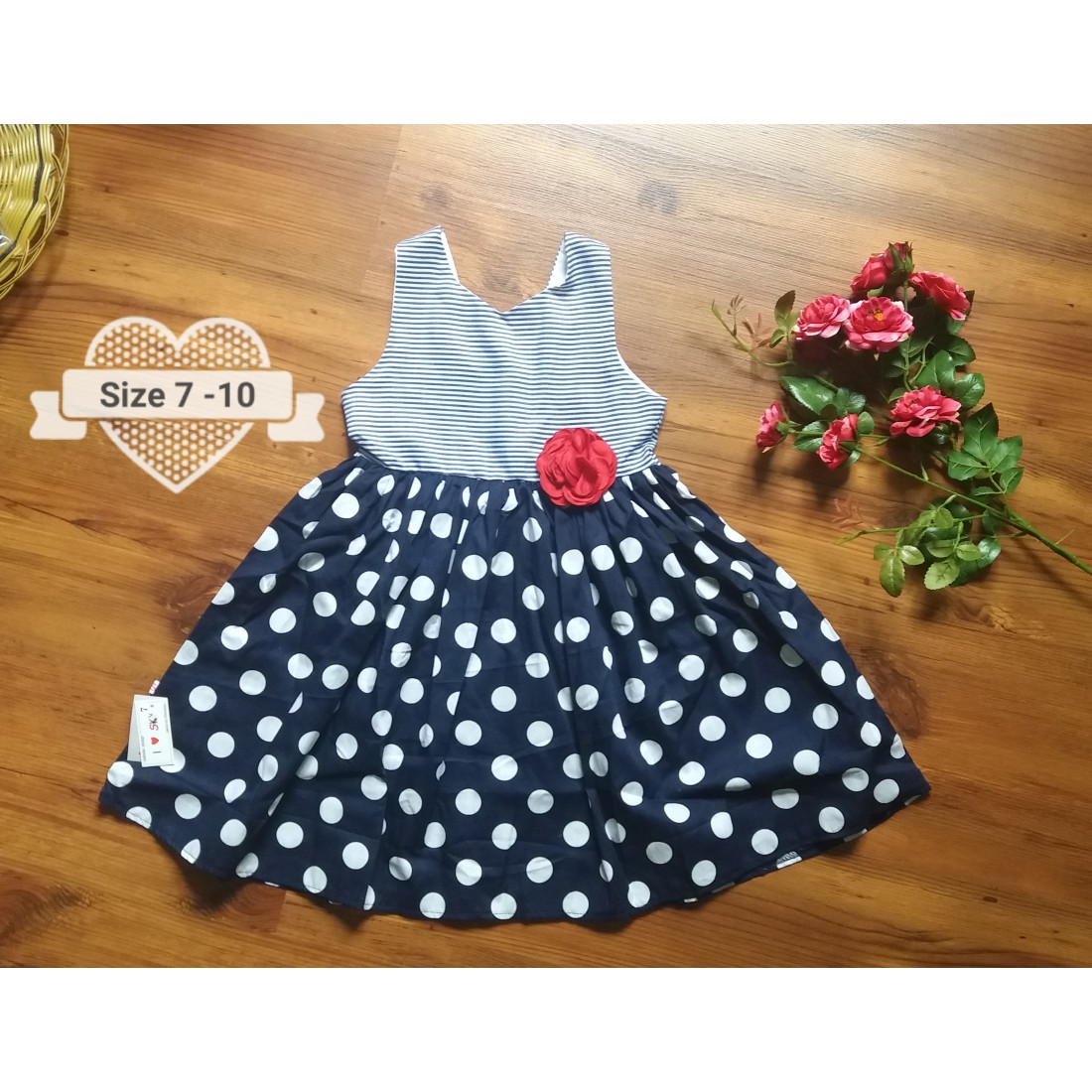 váy maxi thân kẻ chân chấm bi size 7 -10-