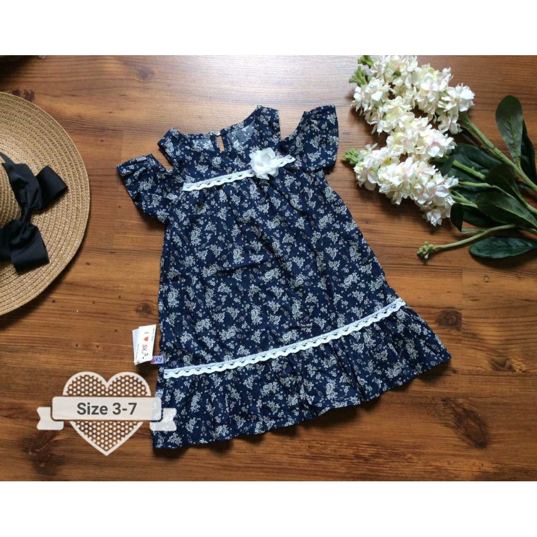 Váy thô tay trễ hoa ngực size 3-7-