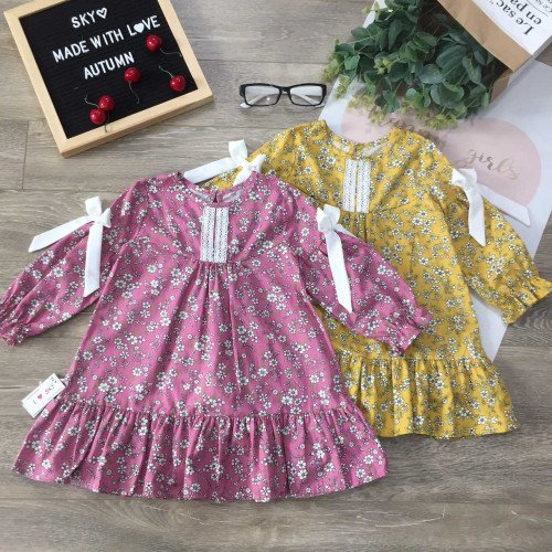 váy thu hoa đuôi cá bé gái nơ tay-kidsky-bán sỉ váy thu hoa đuôi cá bé gái nơ tay váy thu hoa đuôi cá bé gái nơ tay-