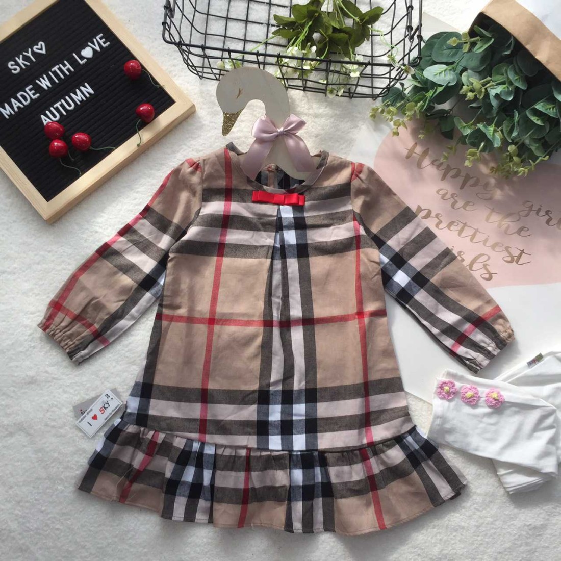 Váy thu kẻ dài tay size 3-7-