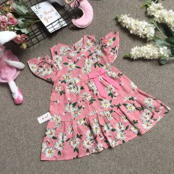 Váy thô hoa nơ eo 2 tầng vai trễ  size 4-8