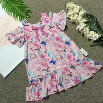 Váy lanh hoa đuôi cá tay trễ size 4-8