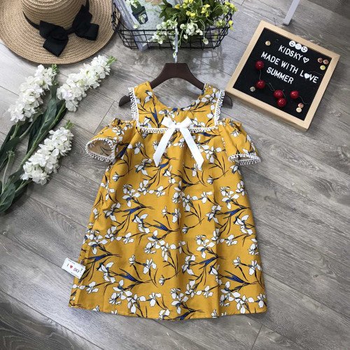 Váy tay trễ hoa nơ ngực xuân hè bé gái- V20224-kidsky-bán sỉ Váy tay trễ hoa nơ ngực xuân hè bé gái- V20224 Váy tay trễ hoa nơ ngực xuân hè bé gái- V20224-
