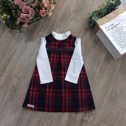 Váy thu kẻ dáng chữ A - V76315-kidsky-bán sỉ Váy thu kẻ dáng chữ A - V76315 Váy thu kẻ dáng chữ A - V76315-