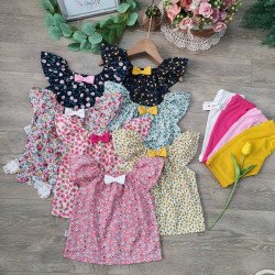 Áo hoa cổ chun tay tiên bé gái xuân hè -size 2-6