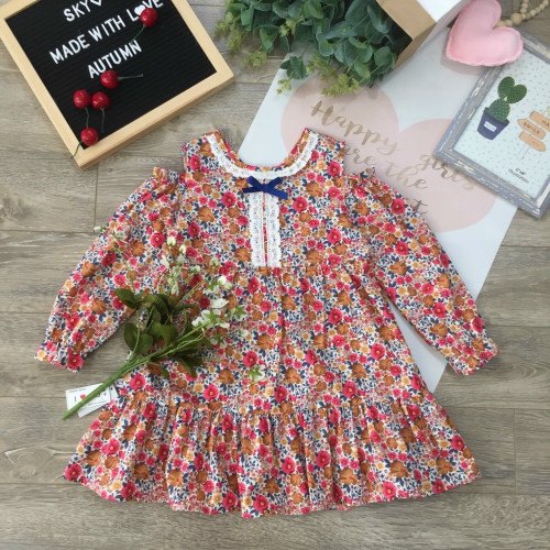 Váy thu hoa đuôi cá trễ vai size 4-8-kidsky-bán sỉ Váy thu hoa đuôi cá trễ vai size 4-8 Váy thu hoa đuôi cá trễ vai size 4-8-VÁY THU ĐÔNG BÉ GÁI