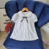 Áo sơ mi ren ngực nơ cài - chất thô cotton - size 6-10-ÁO SƠ MI CỘC TAY BÉ GÁI