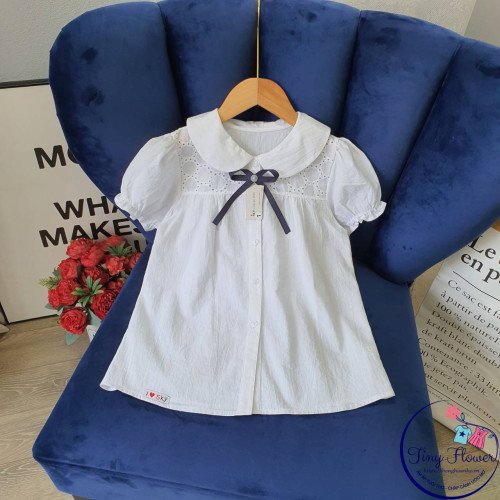 Áo sơ mi ren ngực nơ cài - chất thô cotton - size 6-10-kidsky-bán sỉ Áo sơ mi ren ngực nơ cài - chất thô cotton - size 6-10 Áo sơ mi ren ngực nơ cài - chất thô cotton - size 6-10-ÁO SƠ MI CỘC TAY BÉ GÁI