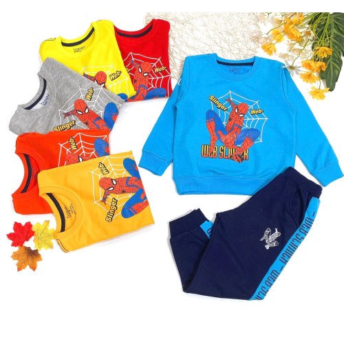 Bộ bé trai cotton da cá in hình siêu nhân-BỘ THU ĐÔNG BÉ TRAI