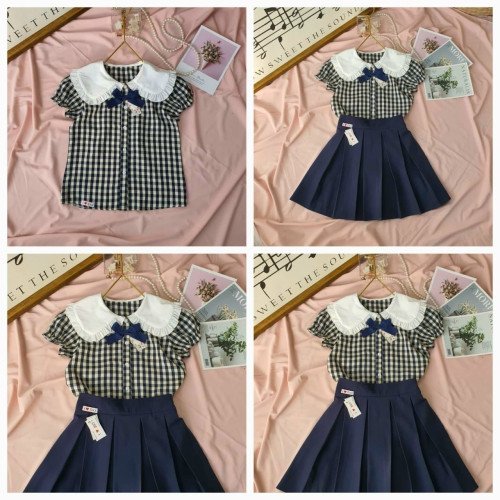 Áo sơ mi kẻ caro cổ điệu học sinh size 7-11-ÁO SƠ MI CỘC TAY BÉ GÁI