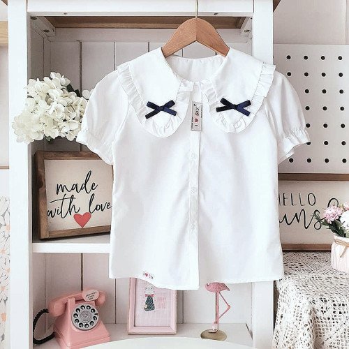 Áo sơ mi trắng học sinh cổ bèo 2 nơ size 7-11-kidsky-bán sỉ Áo sơ mi trắng học sinh cổ bèo 2 nơ size 7-11 Áo sơ mi trắng học sinh cổ bèo 2 nơ size 7-11-ÁO SƠ MI CỘC TAY BÉ GÁI