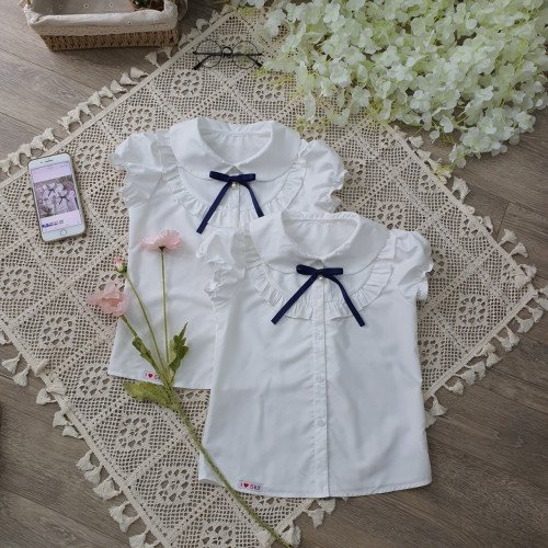 Áo sơ mi trắng hoạc sinh cổ bèo nơ cài-kidsky-bán sỉ Áo sơ mi trắng hoạc sinh cổ bèo nơ cài Áo sơ mi trắng hoạc sinh cổ bèo nơ cài-ÁO SƠ MI CỘC TAY BÉ GÁI